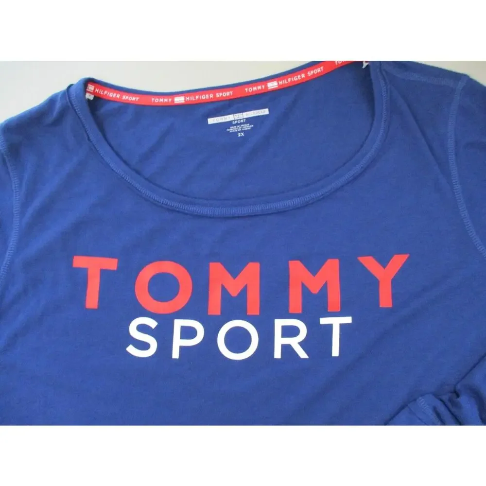 Tommy Hilfiger Sport T-Shirt Womens 2X Logo Spellout Top Long Sleeve Retro Y2K - Picture 3 of 13